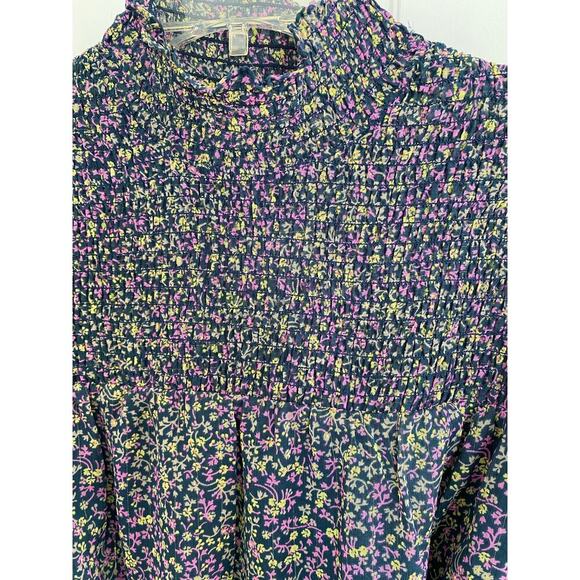 BODEN Smocked Yoke Floral Metallic Tie Waist Long Sleeve Mock Neck Dress 8 - Picture 9 of 16